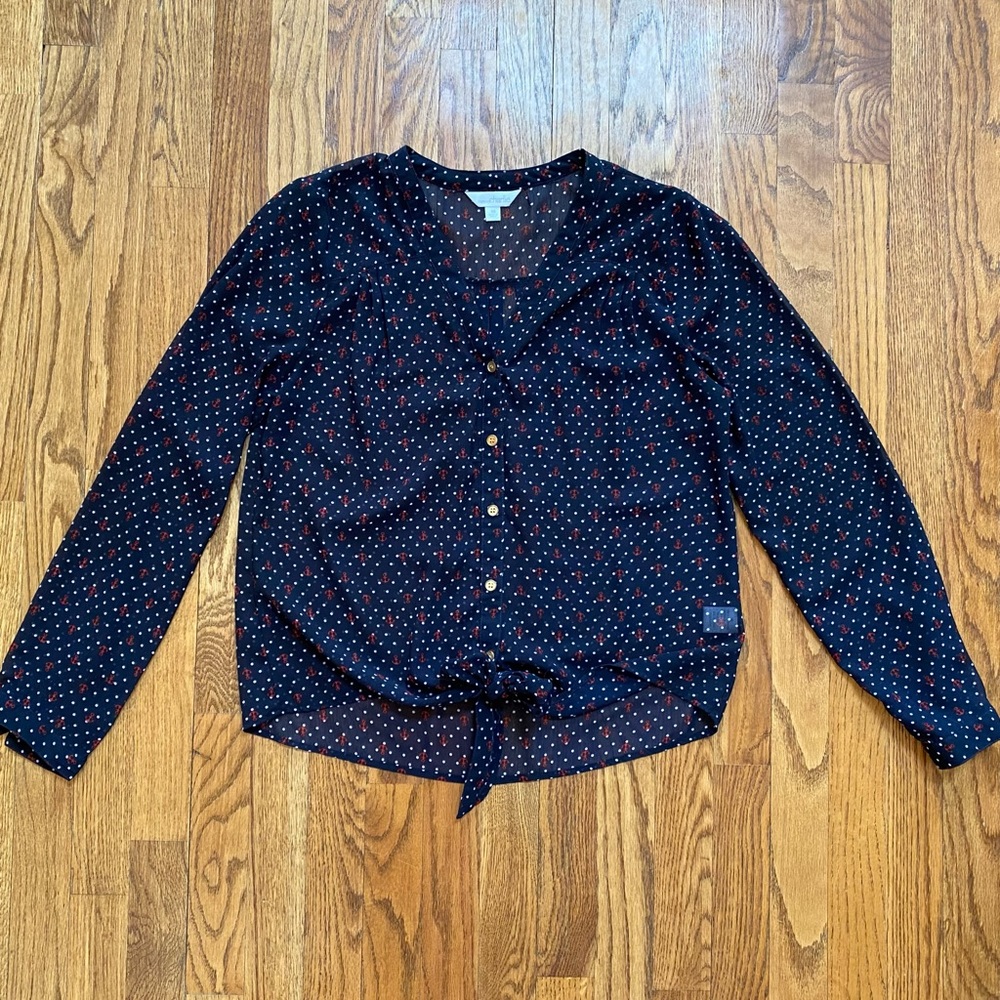 Charming Charlie - Navy Semi Sheer Blouse Sz M